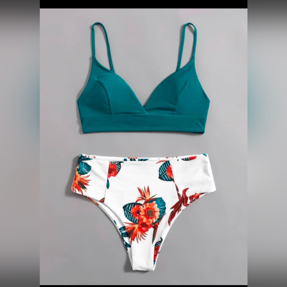 **2/$20 SALE - Teal Bikini Top with Floral Bottoms Brand New Never Worn
